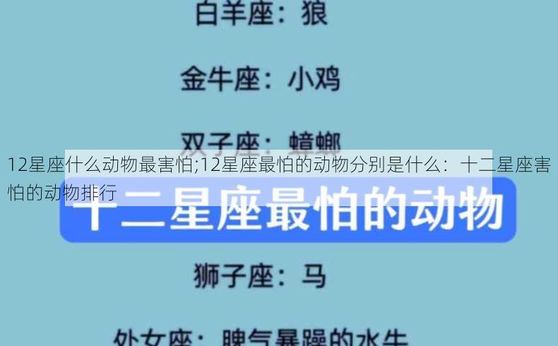 12星座什么动物最害怕;12星座最怕的动物分别是什么：十二星座害怕的动物排行