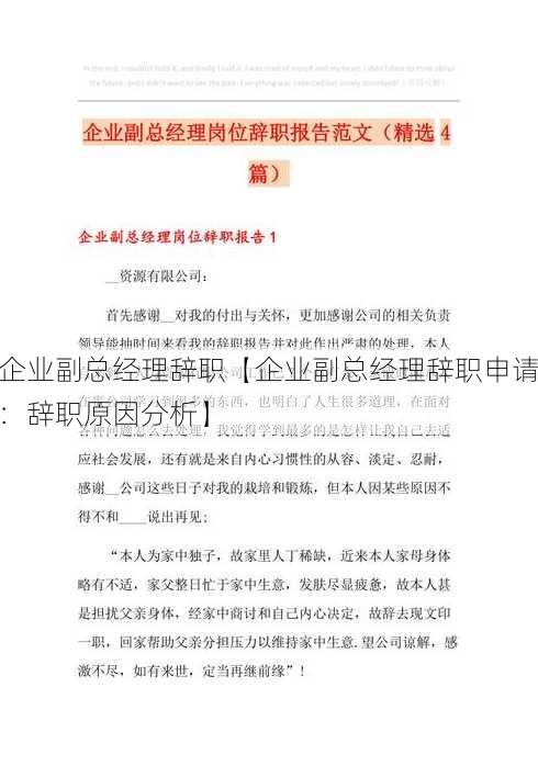 企业副总经理辞职【企业副总经理辞职申请：辞职原因分析】