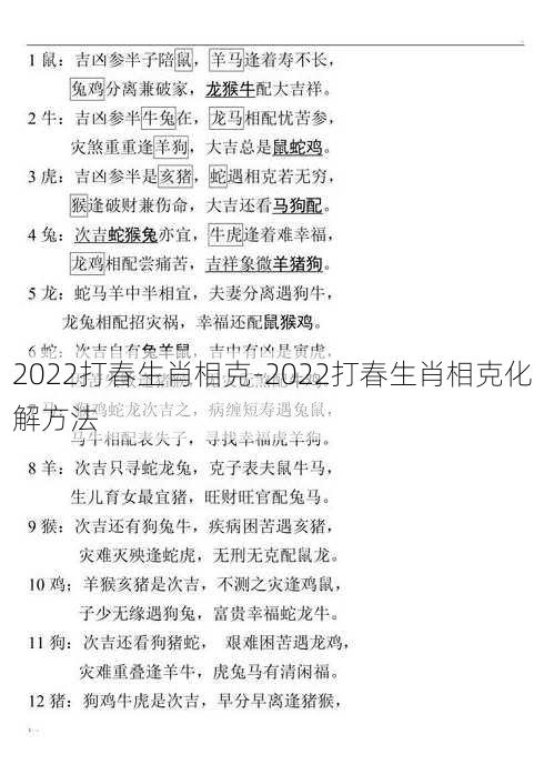 2022打春生肖相克-2022打春生肖相克化解方法