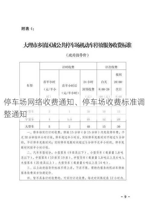 停车场网络收费通知、停车场收费标准调整通知