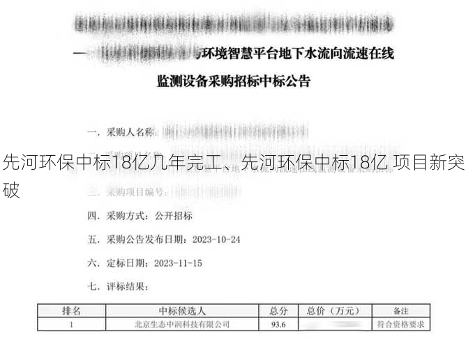 先河环保中标18亿几年完工、先河环保中标18亿 项目新突破