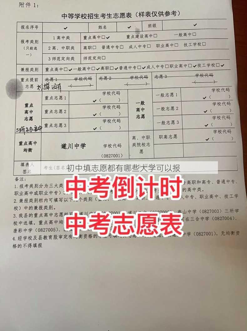 初中填志愿都有哪些大学可以报