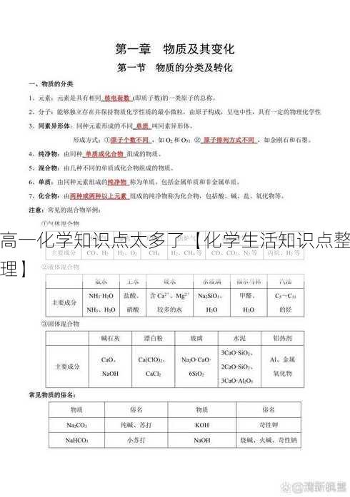 高一化学知识点太多了【化学生活知识点整理】