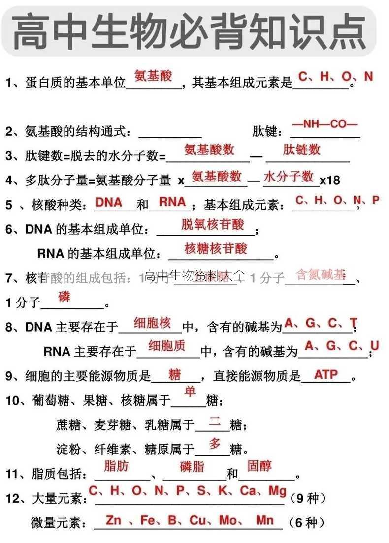 高中生物资料大全