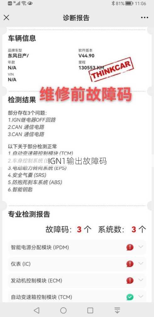 IGN1输出故障码