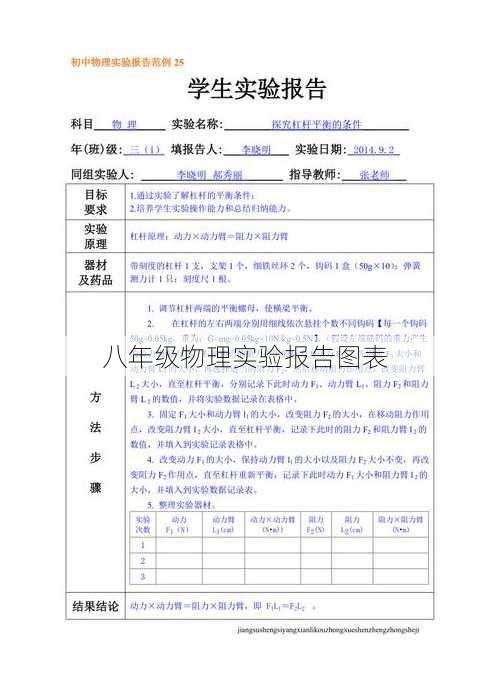 八年级物理实验报告图表