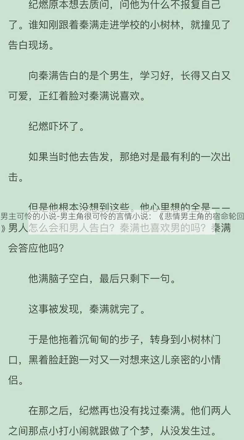 男主可怜的小说-男主角很可怜的言情小说：《悲情男主角的宿命轮回》