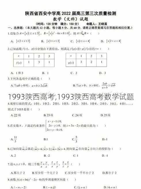 1993陕西高考,1993陕西高考数学试题