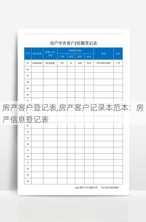 房产客户登记表,房产客户记录本范本：房产信息登记表