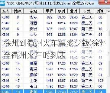 徐州到衢州火车票多少钱 徐州至衢州火车时刻表