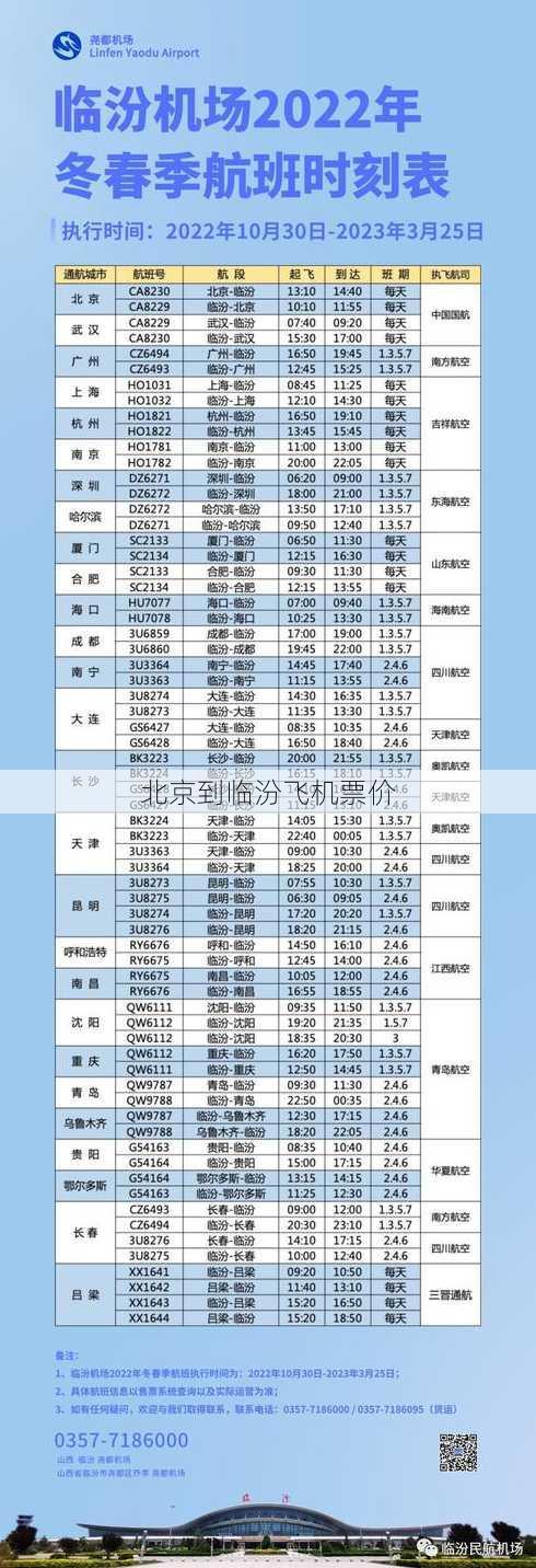 北京到临汾飞机票价