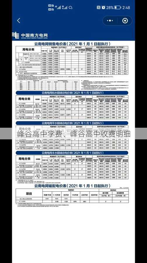 峰谷高中学费、峰谷高中收费明细