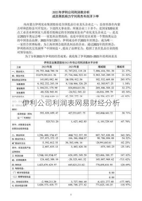 伊利公司利润表网易财经分析