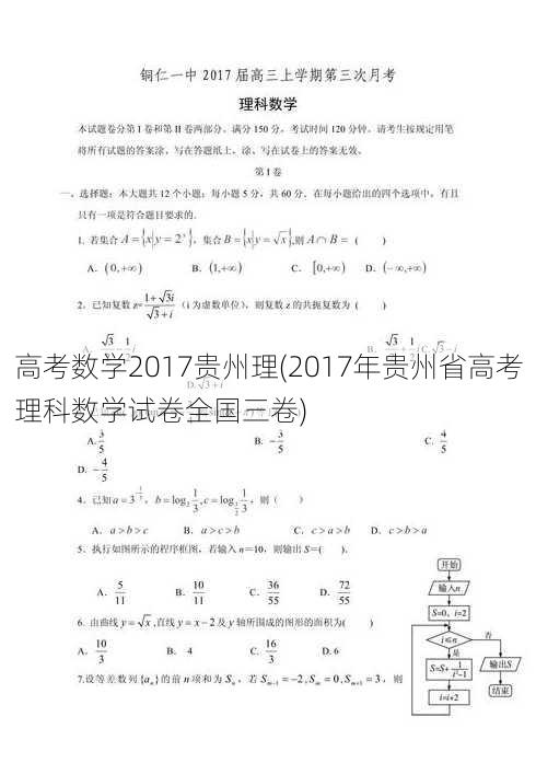 高考数学2017贵州理(2017年贵州省高考理科数学试卷全国三卷)