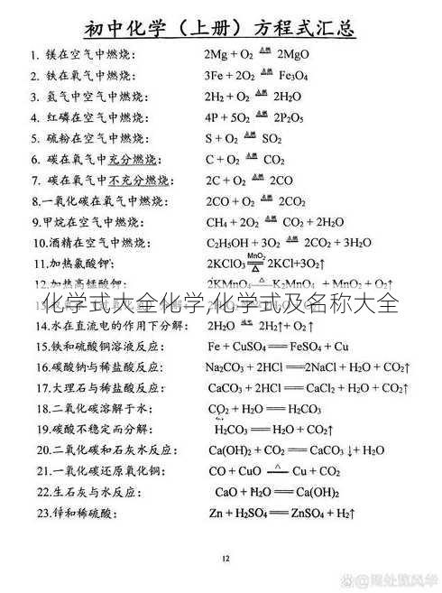 化学式大全化学,化学式及名称大全